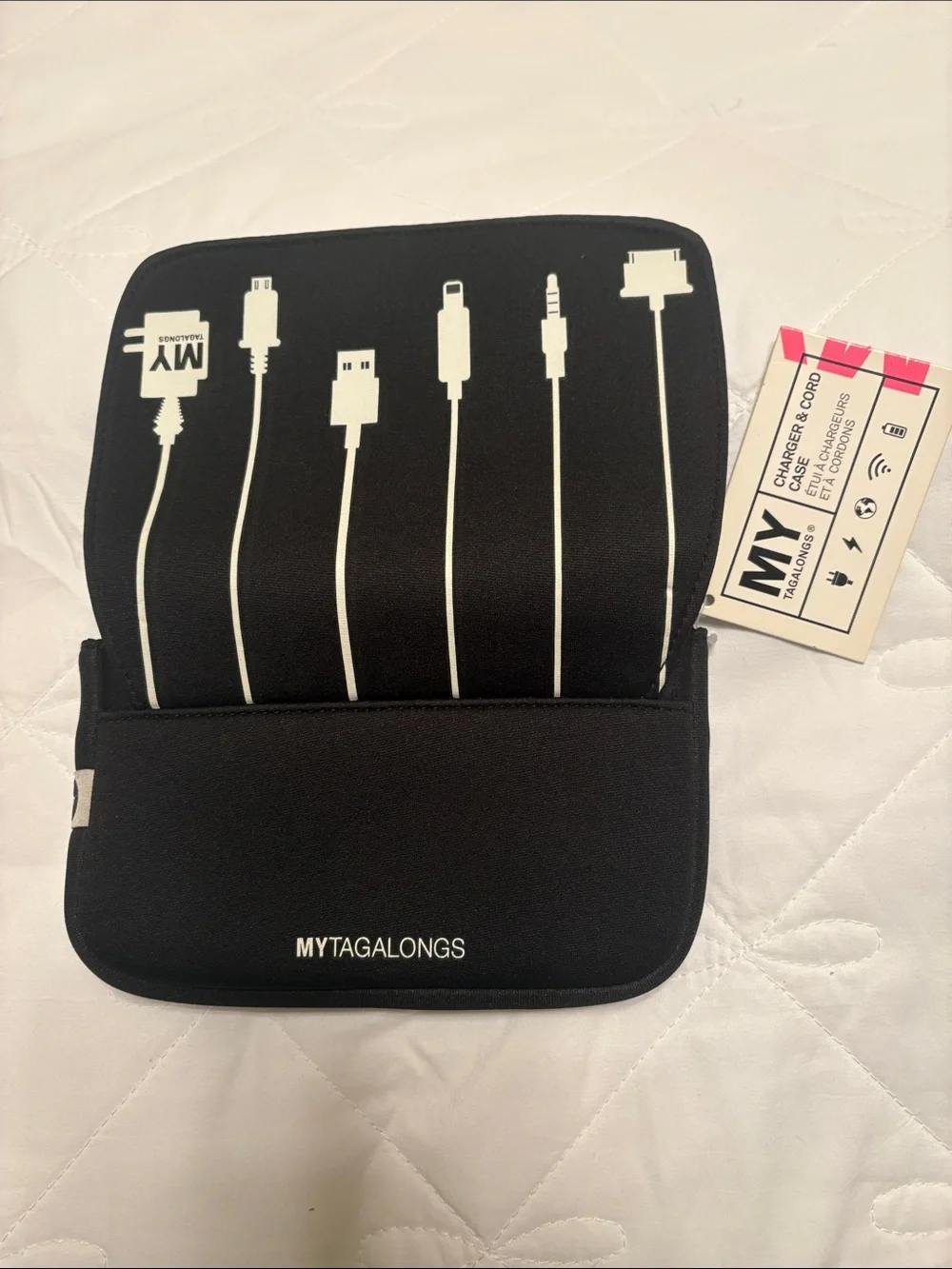 MYTAGALONGS Black Cable Organizer Pouch with Connector Icons